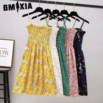 GMXIA Женская мода лето весна цветочный принт без рукавов подтяжки повседневные платья с высокой талией One size