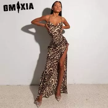 GMXIA Женская мода лето весна леопардовый принт подтяжки без рукавов повседневные платья S цветной печати леопарда