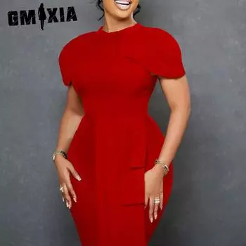 GMXIA женская мода лето весна однотонный принт короткий рукав водолазка с высокой талией повседневные платья S чёрный