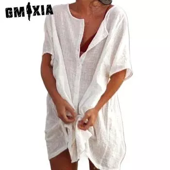 GMXIA Женская мода лето весна однотонный принт с коротким рукавом и круглым вырезом повседневные платья