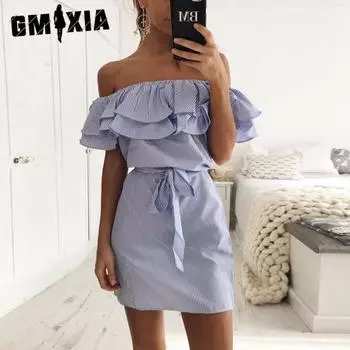 GMXIA Женская мода лето весна однотонный принт на одно плечо повседневные платья S розовый