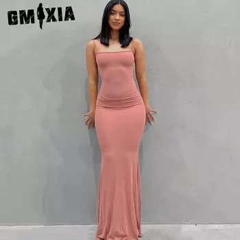 GMXIA Женская мода лето весна однотонный принт без рукавов подтяжки повседневные платья XS легкие хаки