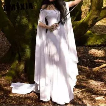 GMXIA Женская мода лето весна однотонный принт длинный рукав одно плечо высокая талия повседневные платья S белый