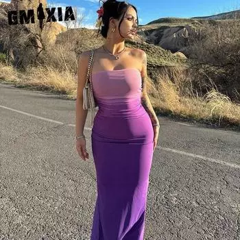 GMXIA Женская мода лето весна однотонный принт без рукавов подтяжки повседневные платья S фиолетовый