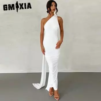 GMXIA Женская мода лето весна однотонный принт подтяжки без рукавов повседневные платья S белый