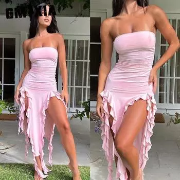 GMXIA Женская мода лето весна однотонный принт без рукавов одно плечо повседневные платья S розы красного