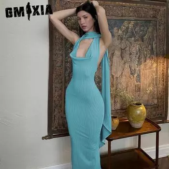 GMXIA Женская мода лето весна однотонный принт без рукавов повседневные платья S чёрный