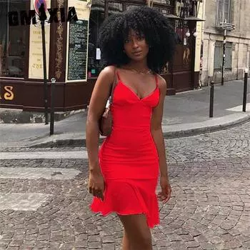 GMXIA Женская мода лето весна однотонный принт без рукавов подтяжки повседневные платья S белый