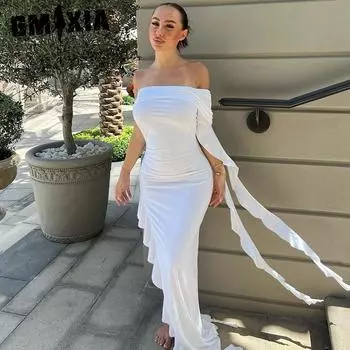 GMXIA Женская мода лето весна однотонный принт без рукавов одно плечо повседневные платья S чёрный