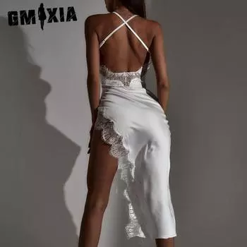 GMXIA Женская мода лето весна однотонный принт подтяжки без рукавов повседневные платья S белый