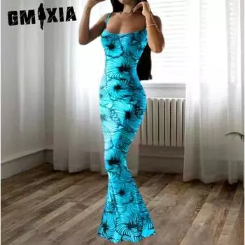 GMXIA Женская мода лето весна однотонный принт без рукавов подтяжки высокая талия повседневные платья S розовый