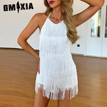 GMXIA Женская мода лето весна однотонный принт без рукавов подтяжки высокая талия повседневные платья XS чёрный