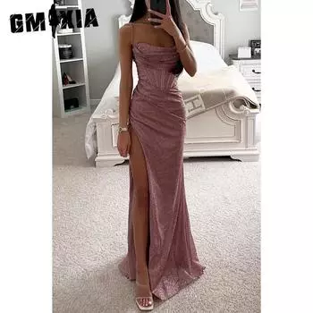 GMXIA Женская мода лето весна однотонный принт без рукавов подтяжки высокая талия повседневные платья S