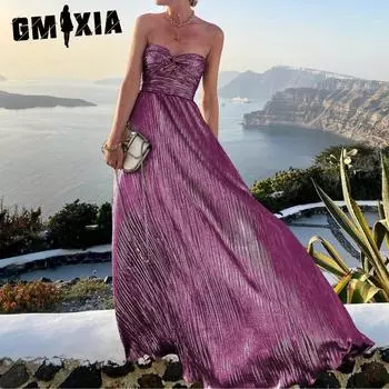 GMXIA Женская мода лето весна однотонный принт без рукавов одно плечо высокая талия повседневные платья S чёрный