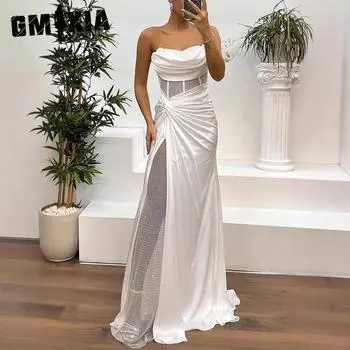 GMXIA Женская мода лето весна однотонный принт без рукавов одно плечо высокая талия повседневные платья S чёрный