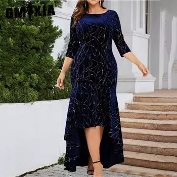 GMXIA женская мода лето весна полосатый принт принт с длинным рукавом и круглым вырезом с высокой талией повседневные платья XXL синий