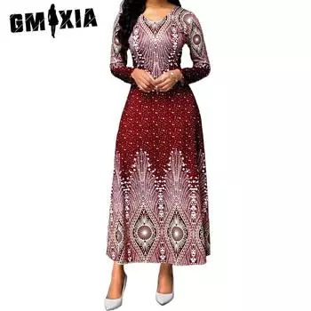 GMXIA Женская мода лето весна повседневные платья с длинным рукавом и v-образным вырезом S красный