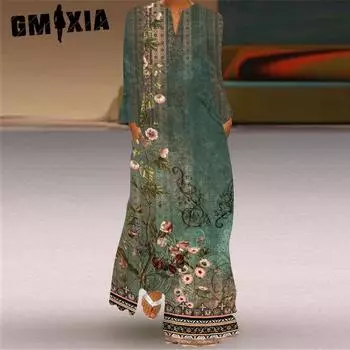GMXIA Женская мода лето весна повседневные платья с длинным рукавом и v-образным вырезом S