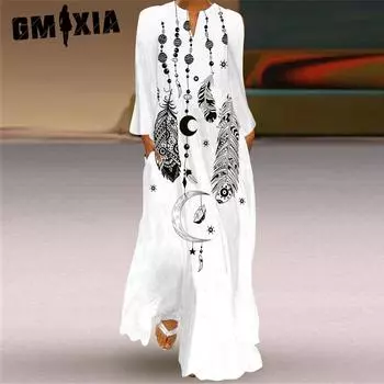 GMXIA Женская мода лето весна повседневные платья с длинным рукавом и v-образным вырезом
