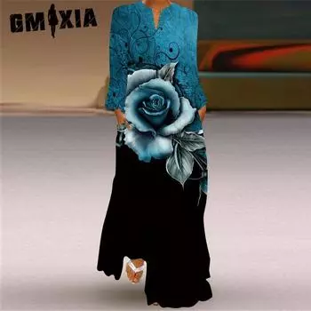 GMXIA Женская мода лето весна повседневные платья с длинным рукавом и v-образным вырезом S