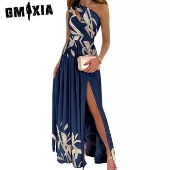 GMXIA Женская мода лето весна повседневные платья без рукавов с цветочным принтом S синий