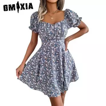 GMXIA Лето/Весна женское модное облегающее платье с квадратным вырезом и короткими рукавами S красный