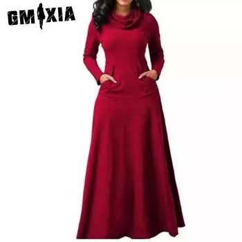 GMXIA Женская мода осень-зима однотонный принт длинный рукав высокий ворот высокая талия повседневные платья S белый