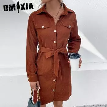 GMXIA Женская мода осень-зима сплошной цвет печати с длинным рукавом поло шеи повседневные платья S малиновый