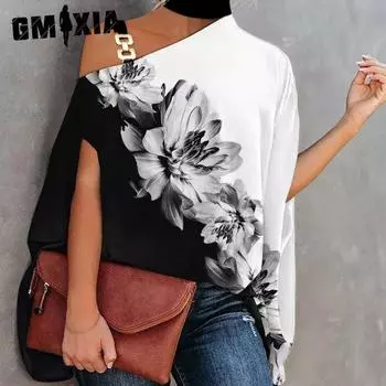 GMXIA Женская мода повседневная летняя блузка с коротким рукавом и халтер-блузкой с принтом в горошек S