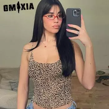 GMXIA Женская мода повседневная летняя леопардовая безрукавка с подтяжками блузки и рубашки S цветной печати леопарда