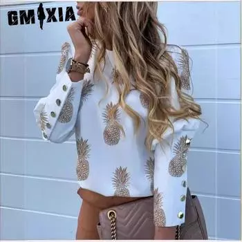 GMXIA Женская мода Повседневная весна-осень Однотонные принты Длинные рукава О-образный вырез Блузки и рубашки S красный