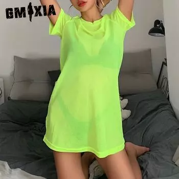 GMXIA женская мода повседневное лето однотонное с коротким рукавом с круглым вырезом и женское прозрачное бикини Ver Up купальники купальный костюм S