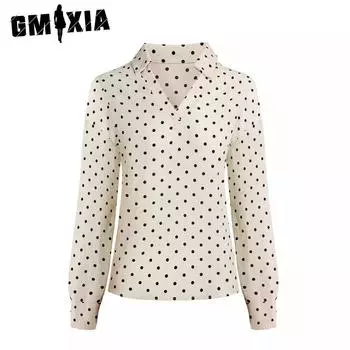 GMXIA Женская мода, повседневные весенне-осенние однотонные рубашки-поло с длинным рукавом и принтом, блузки и рубашки S абрикосовый