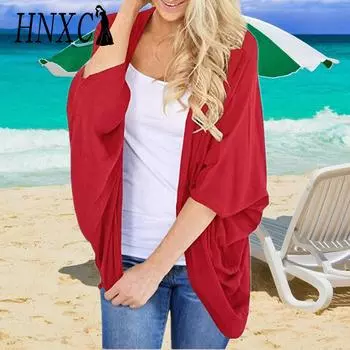 GMXIA Женская мода Повседневный Осенне-зимний однотонный принт с длинным рукавом Кардиганы S красный