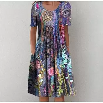 GMXIA Женская мода весна/лето новые элементы принтованное женское платье с короткими рукавами и круглым вырезом S красный