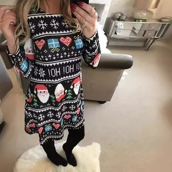 GMXIA Женская мода весна-осень цветочный принт длинный рукав О-образный вырез высокая талия повседневные платья S