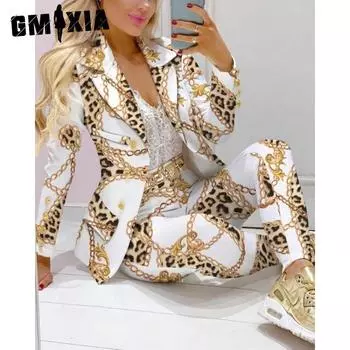 GMXIA Женская мода весна-осень однотонный принт длинный рукав поло воротник брюки костюмы и блейзеры S розовый