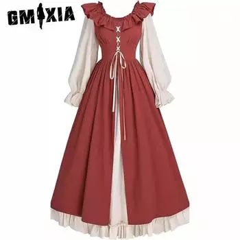 GMXIA Женская мода весна осень однотонный принт длинный рукав одно плечо высокая талия повседневные платья S оранжевый