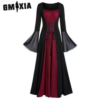 GMXIA Женская мода весна осень однотонный принт длинный рукав квадратный воротник повседневные платья S розы красного