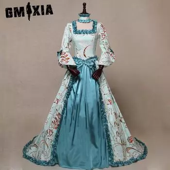 GMXIA Женская мода весна осень принт длинный рукав квадратный воротник высокая талия повседневные платья S коричневый