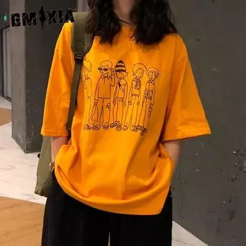 GMXIA Женская модная повседневная футболка с коротким рукавом и круглым вырезом и топ M чёрный