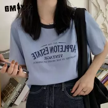 GMXIA Женская модная повседневная футболка с коротким рукавом и круглым вырезом и топ M белый