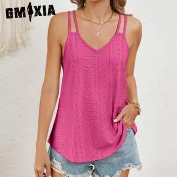 GMXIA женская модная повседневная однотонная майка без рукавов с v-образным вырезом на осень-зиму с однотонным принтом S фиолетовый