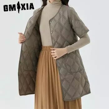 GMXIA Женская мягкая теплая хлопковая домашняя куртка средней длины с короткими рукавами, на хлопковой подкладке и бархате, можно носить снаружи M