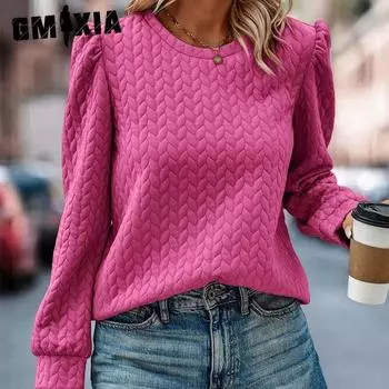 GMXIA Женская осенне-зимняя толстовка с круглым вырезом и длинными рукавами с капюшоном Air Twist S белый