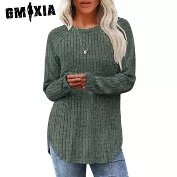 GMXIA Женская осенняя свободная блузка с круглым вырезом и заниженной талией, женская S чёрный