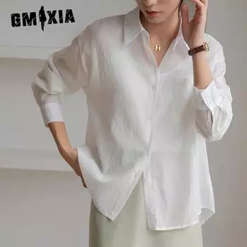 GMXIA Женская солнцезащитная одежда, летняя шаль из ледяного шелка с толстовкой, тонкая куртка из конопляного шелка S белый