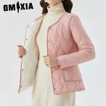 GMXIA Женская толстая теплая хлопковая подкладка с длинным рукавом, женская домашняя куртка с хлопковой подкладкой и бархатными рукавами, шерстяные куртки и пальто M