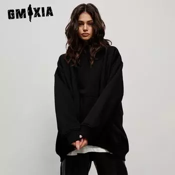 GMXIA Женская толстовка с капюшоном на осень и зиму Street Shaker Свободная толстовка с капюшоном и карманами S розовый