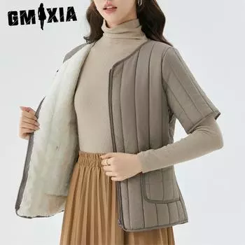 GMXIA Женская утепленная хлопковая подкладка на молнии, женская домашняя куртка с хлопковой подкладкой и флисовым верхом с коротким рукавом, куртки и пальто M